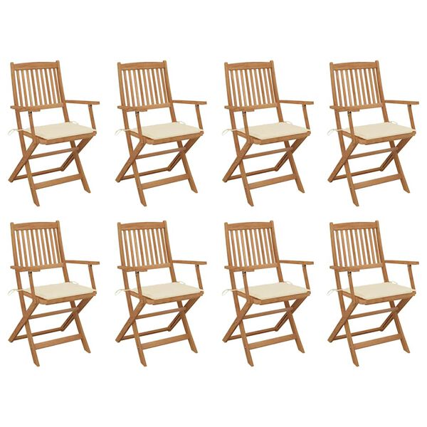 vidaXL Outdoor Chair Set of 8 Cream, Natural Wood