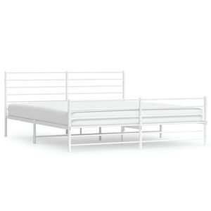 vidaXL Bed Frame White Powder-Coated Steel Double Bed Frame