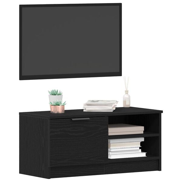 vidaXL TV Cabinet Black Oak 31.50 x 13.78 x 14.37 in Engineered Wood