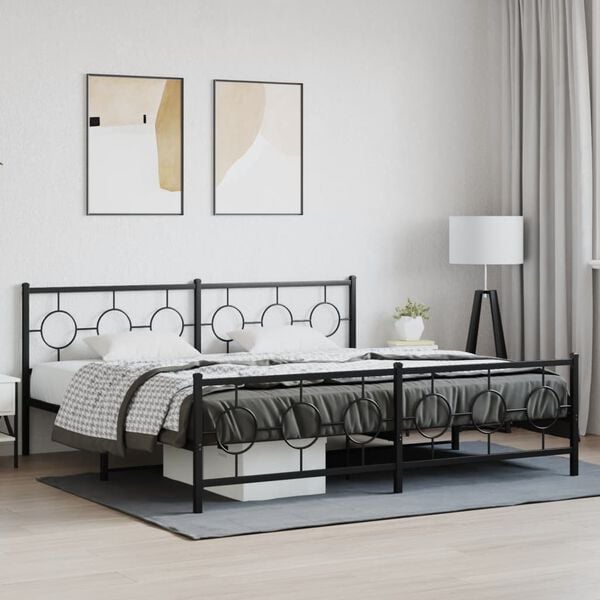 vidaXL Bed Frame Black Powder-Coated Steel Full Bed Frame Rectangular