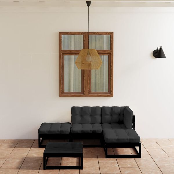 vidaXL Garden Lounge Set Black, Anthracite Solid Pine, 100% Polyester
