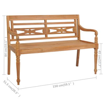 vidaXL Batavia Bench with Blue Cushion 59.1" Solid Teak Wood