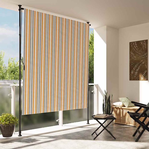 vidaXL Outdoor Roller Blind Yellow and White Steel, Polyester