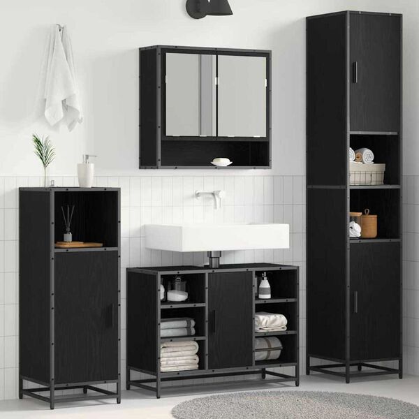 vidaXL Bathroom Furniture Set Black Oak 13.78 x 14.76 x 74.21 in
