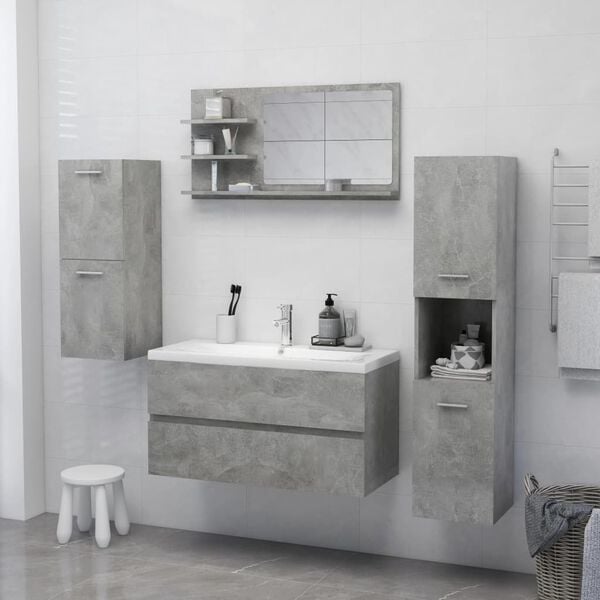 vidaXL Mirror Concrete Grey Engineered Wood, Acrylic Bathroom Mirror