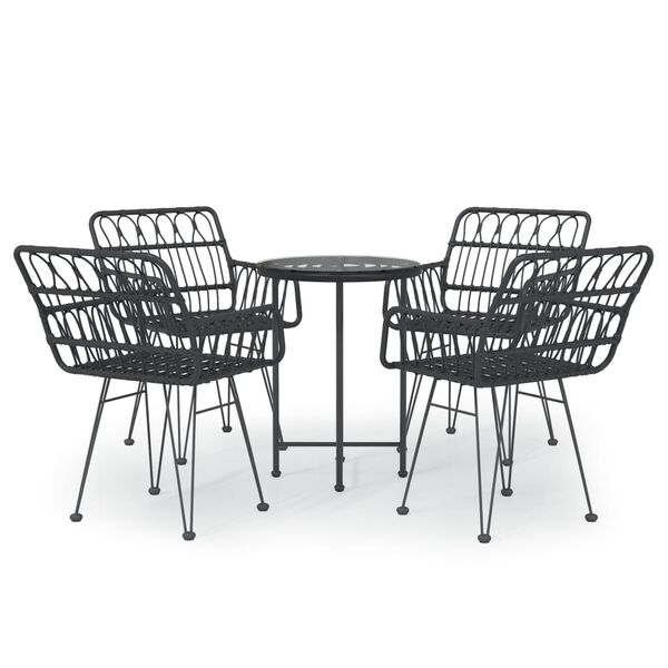 vidaXL Garden Dining Set Black PE rattan, steel, tempered glass