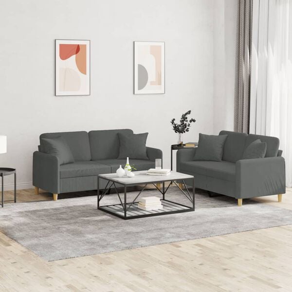 vidaXL Sofa Set Dark gray Polyester, Metal, Textilene, Plywood 2-seater