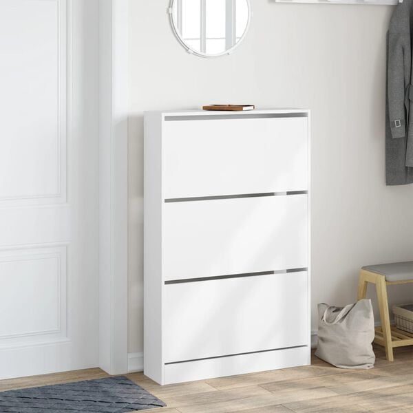 vidaXL Shoe Cabinet White Engineered Wood Compact Shoe Cabinet