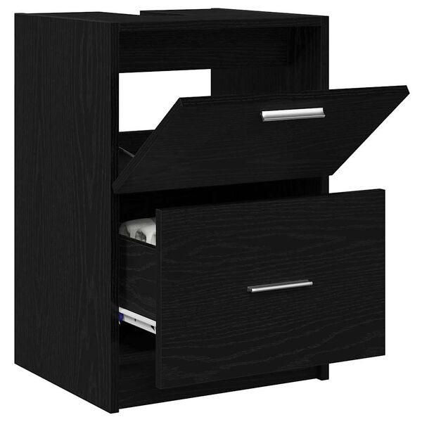 vidaXL Bathroom Cabinet with Drawer Black Oak 15.75 x 14.57 x 23.23 in