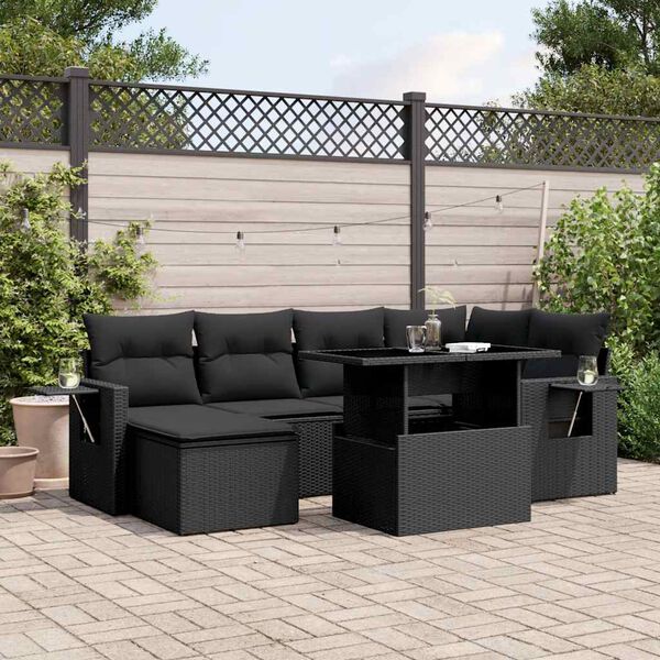 vidaXL Garden Sofa Set Black PE rattan, powder-coated steel, tempered glass