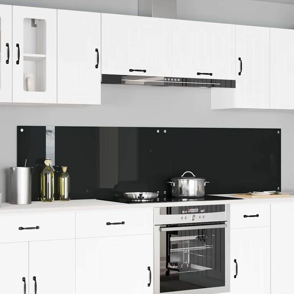 vidaXL Kitchen Backsplash 2 pcs Black 43.31 x 19.69 in Tempered Glass