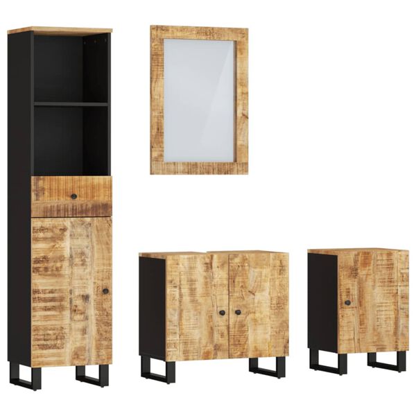 vidaXL Bathroom Furniture Set Natural Brown and Black