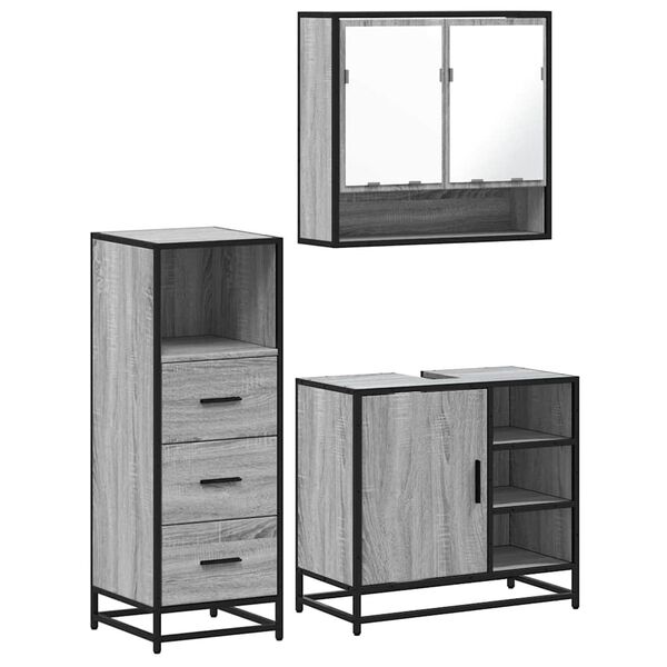 vidaXL Bathroom Furniture Set Grey Sonoma Engineered wood, metal, glass