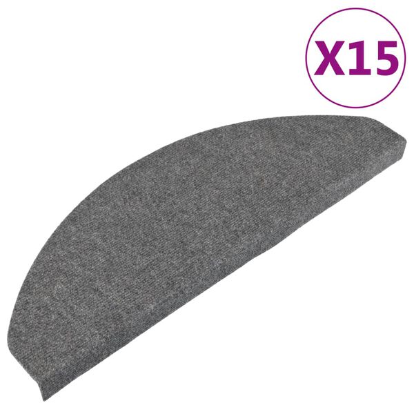vidaXL Stair Mat Set of 15 Grey Needle felt fabric (95% PES, 5% PP)