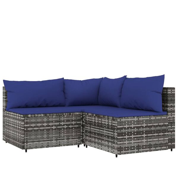 vidaXL Patio Lounge Set Gray PE Rattan Medium Adjustable Feet