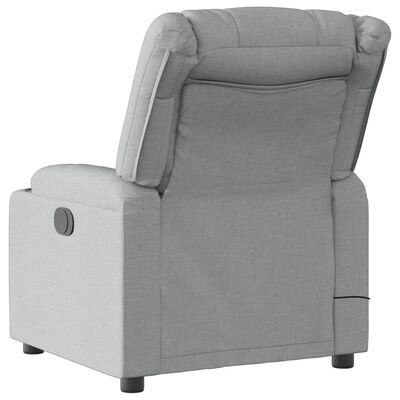 Back view of grey recliner showing the reclining mechanism and side panel