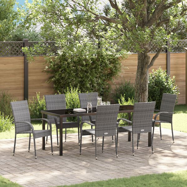 vidaXL Garden Dining Set 7 pcs Grey Powder-Coated Steel