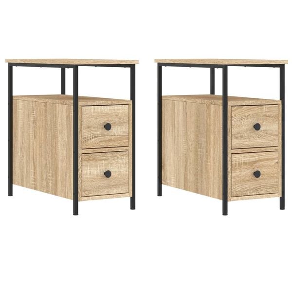 vidaXL Bedside Cabinet Set of 2 Sonoma Oak Engineered Wood, Iron