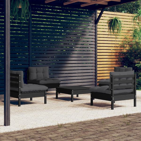 vidaXL Garden Lounge Set Black Solid pinewood, fabric (100% polyester)