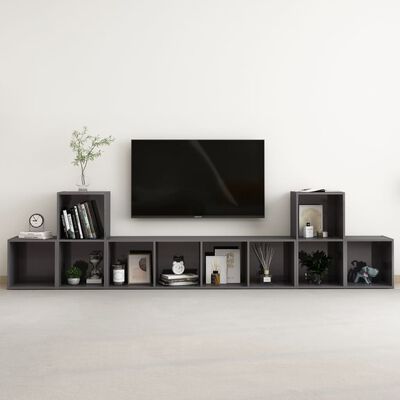 vidaXL 5 Piece TV Stand Set High Gloss Gray Engineered Wood