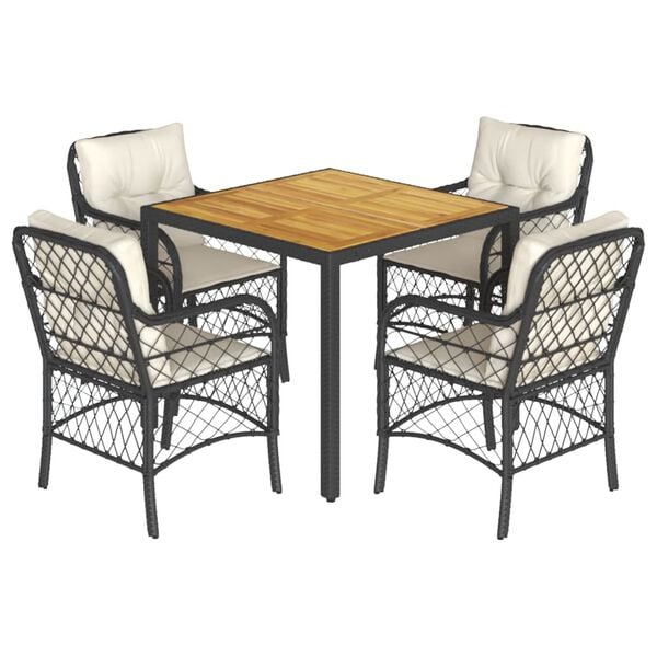 vidaXL Garden Dining Set Black and Cream White