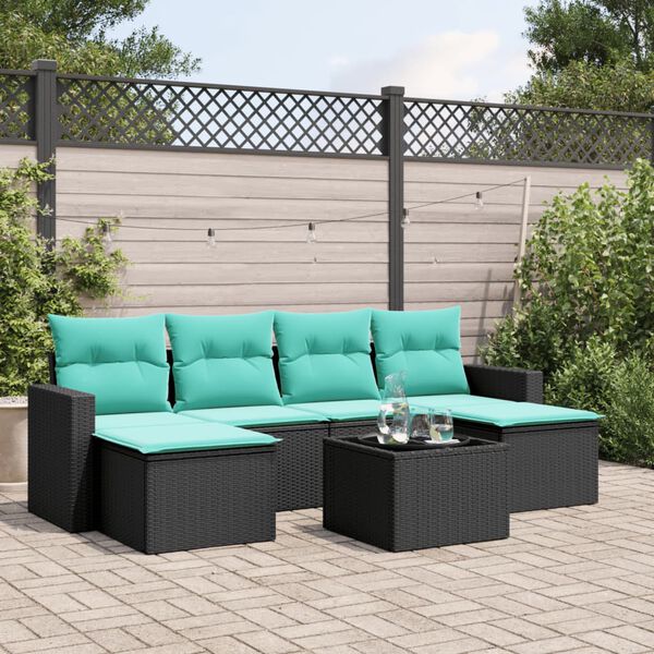 vidaXL 7 Piece Patio Sofa Set with Cushions Black Poly Rattan