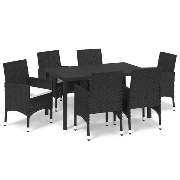 vidaXL Dining Set Black PE Rattan 7 Piece Set Lightweight
