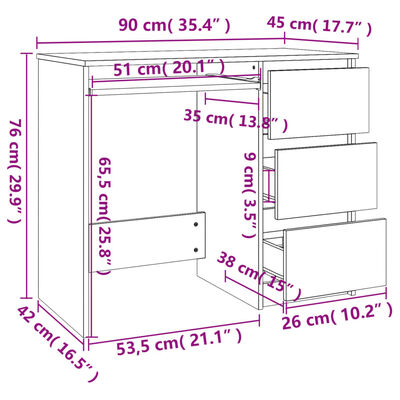 vidaXL Desk High Gloss White 35.4"x17.7"x29.9" Engineered Wood
