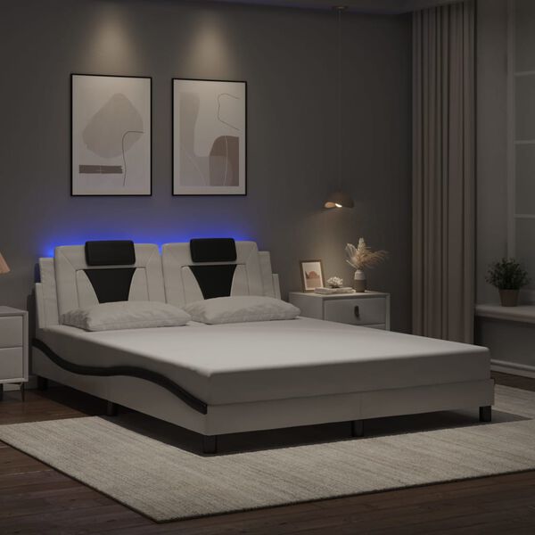 vidaXL Bed Frame "Viana" with LED without Mattress White and Black 63"x78.7"