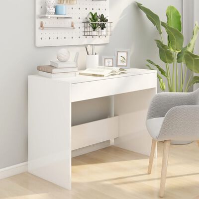 vidaXL Desk High Gloss White 39.8"x19.7"x30.1" Engineered Wood
