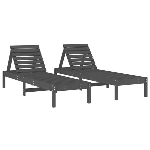 vidaXL Sun Lounger Set of 2 Grey Solid Pine Wood Large