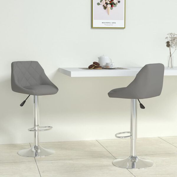 vidaXL Bar Stool Set of 2 Gray Faux leather, chrome steel Adjustable