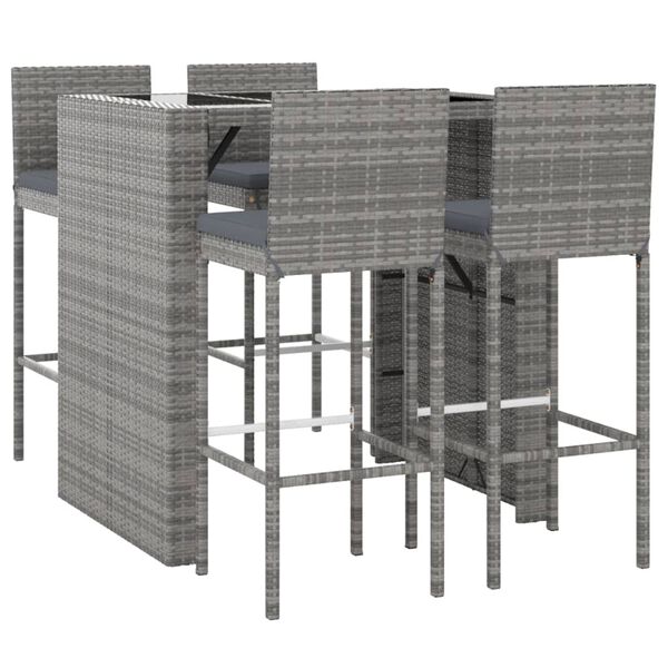 vidaXL Garden Bar Set Grey PE rattan, powder-coated steel, tempered glass