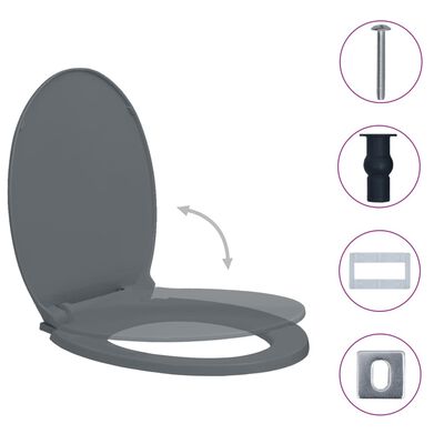 vidaXL Soft-Close Toilet Seat Quick Release Gray Oval