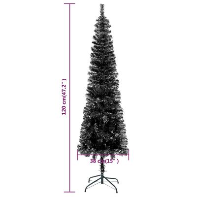 vidaXL Slim Pre-lit Christmas Tree Black 47.2"