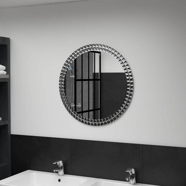 vidaXL Wall Mirror Silver Acrylic Crystal, Tempered Glass 23.6 in Diameter