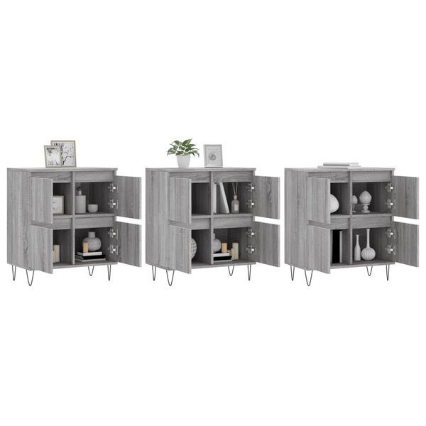 vidaXL Sideboard Set of 3 Grey sonoma Engineered wood, metal Large