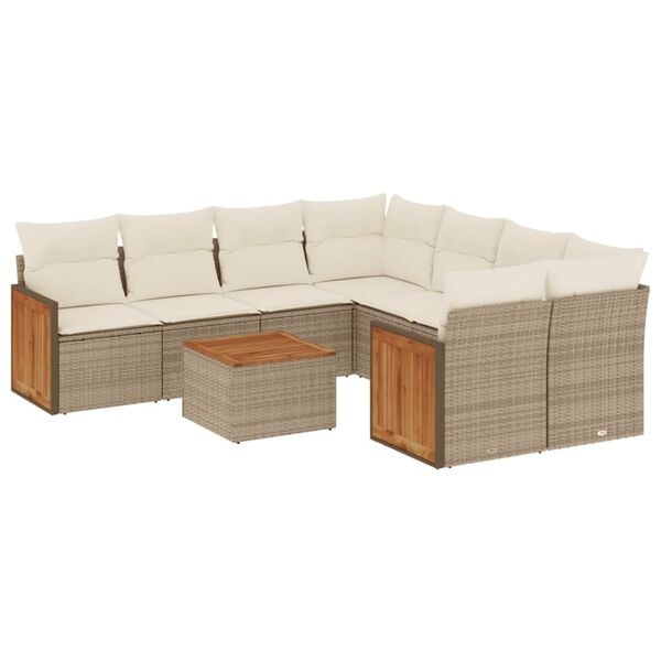 vidaXL Garden Sofa Set Beige PE Rattan 9 Piece Set