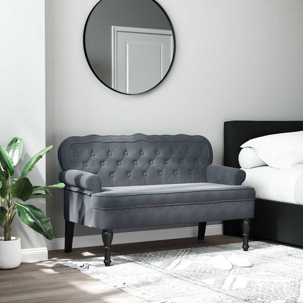 vidaXL Bench Dark Grey Velvet, Plywood, Rubber Wood Medium