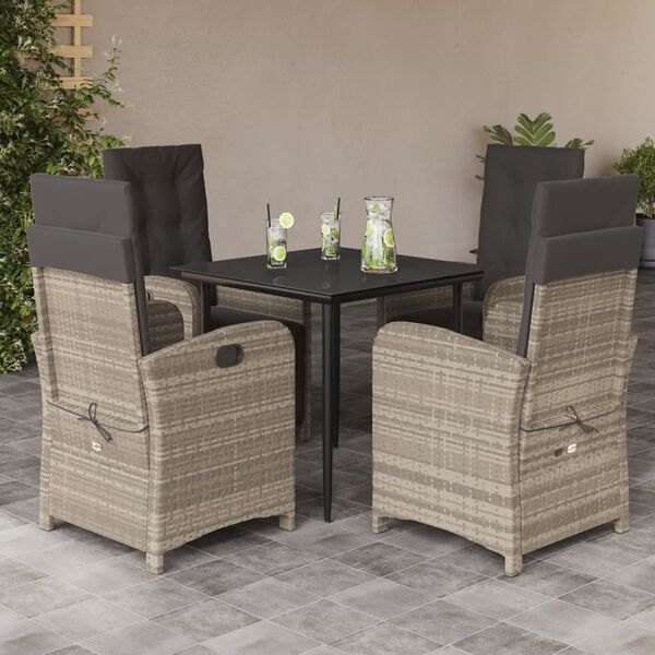 vidaXL 5 Piece Patio Dining Set with Cushions Light Grey Poly Rattan