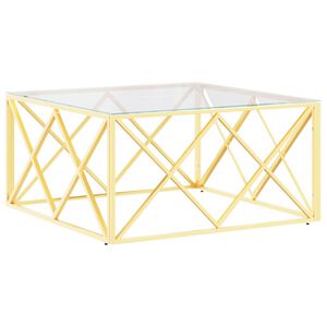 vidaXL Coffee Table Gold, Clear Stainless Steel, Tempered Glass Medium