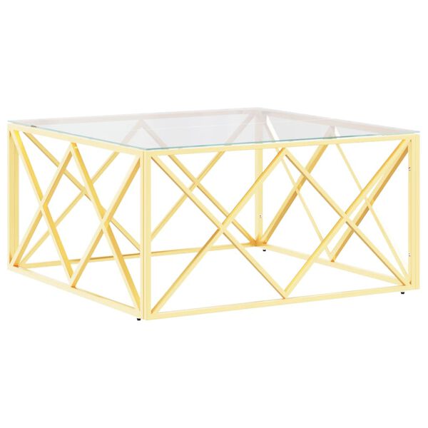 vidaXL Coffee Table Gold, Clear Stainless Steel, Tempered Glass Medium