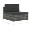 vidaXL Patio Sofa Grey poly rattan, Dark grey cushions