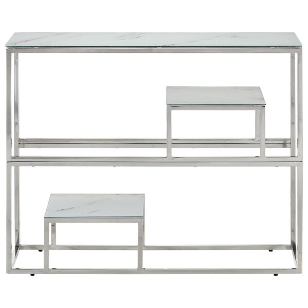 vidaXL Console Table Silver, White Marble Stainless Steel, Tempered Glass