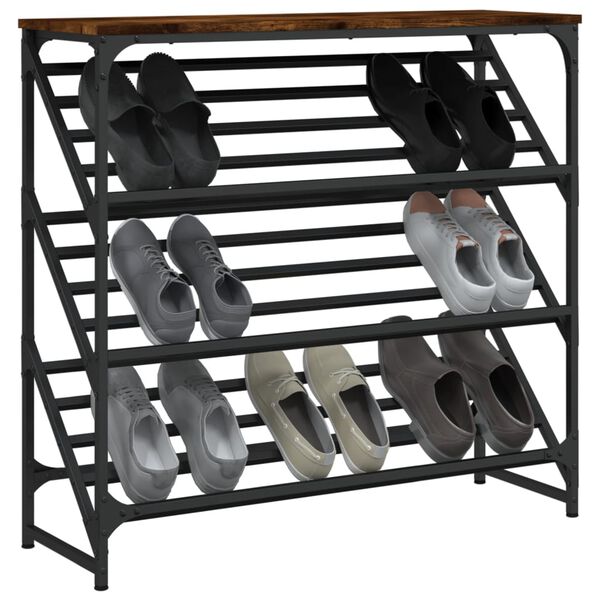 vidaXL Shoe Rack Smoked Oak Engineered Wood Medium Shoe Rack