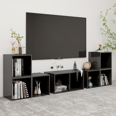vidaXL 6 Piece TV Cabinet Set High Gloss Gray Chipboard