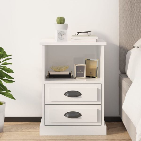 vidaXL Bedside Cabinet High gloss white Engineered wood Compact