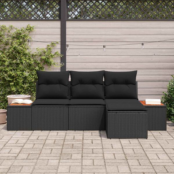 vidaXL Garden Sofa Set with Cushion 4 pcs Black Synthetic: Poly Rattan