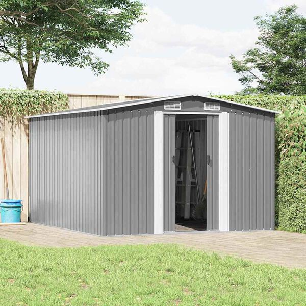 vidaXL Garden Shed Grey Galvanized Steel Large Sliding Components