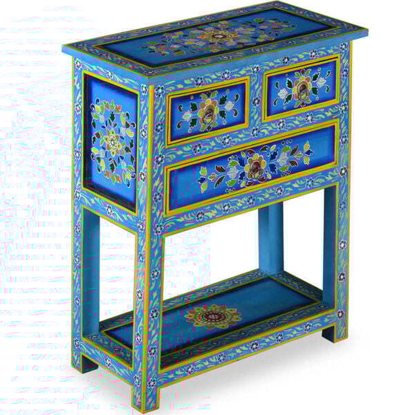 vidaXL Sideboard with Drawers Solid Mango Wood Turquoise Hand Painted